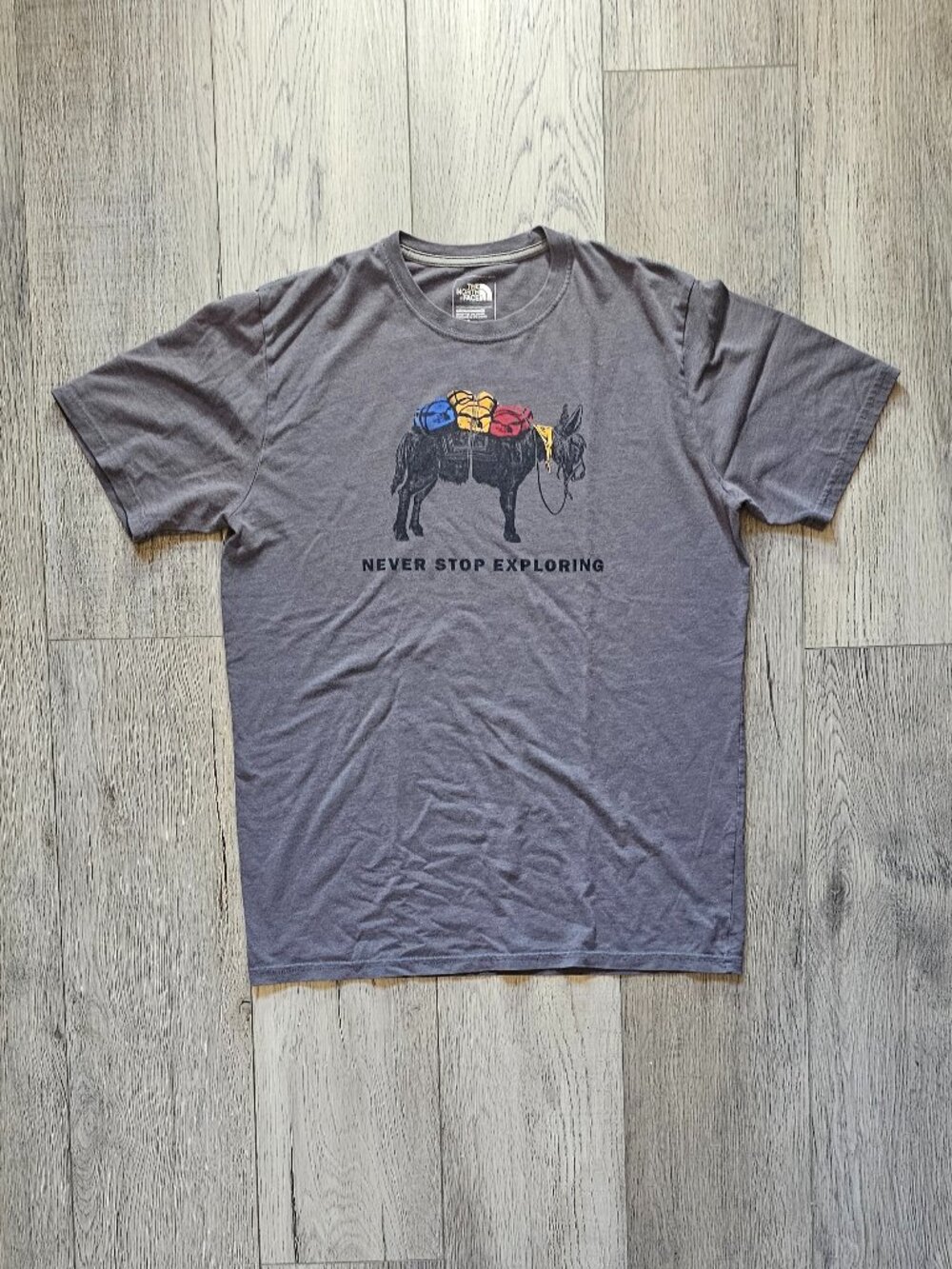 The North Face Men's Medium Gray Pack Mule Never Stop Exploring Graphic T-Shirt